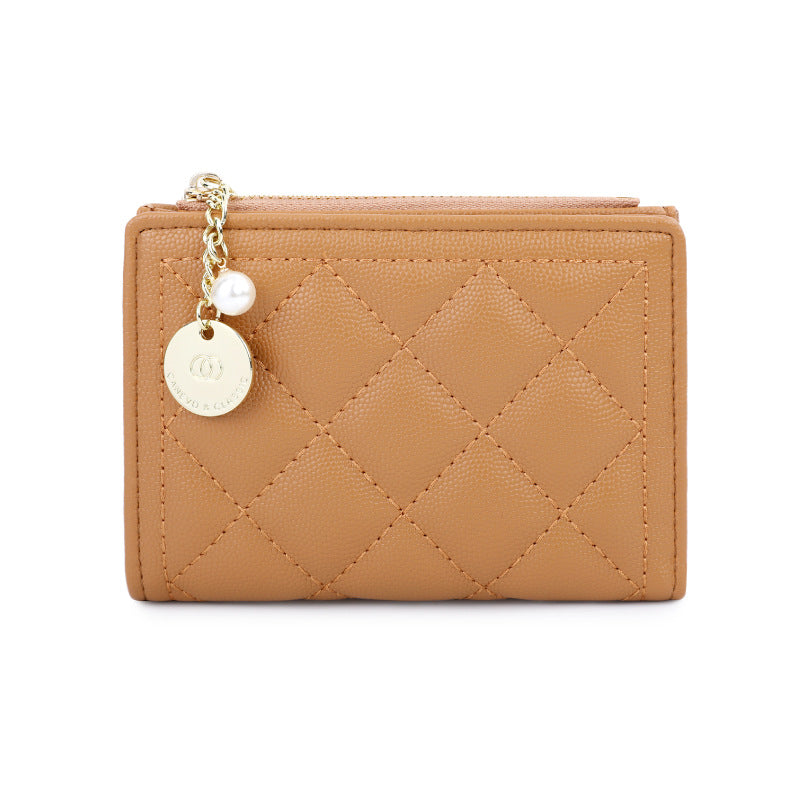 Women's Cute Short Embroidery Thread Classic Style Pearl Ladies Wallet