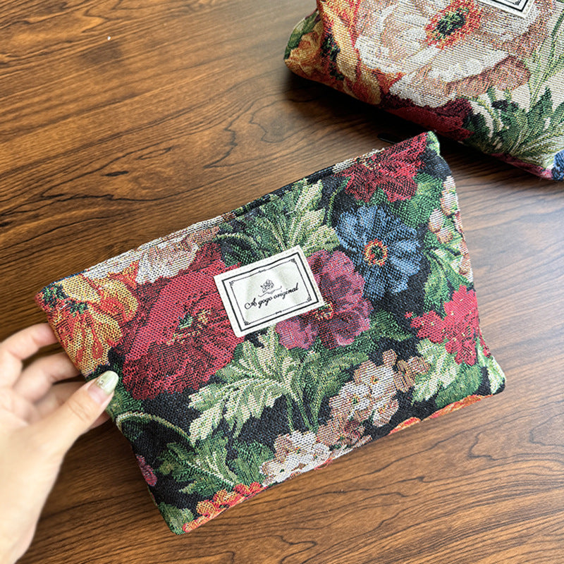 Fabric Flower Canvas Liner Out Skin Care Makeup Bag