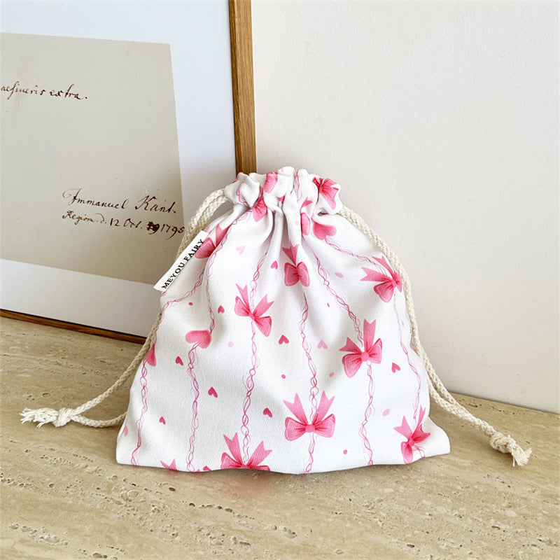 Girly Heart Bowknot Portable Storage Fabric Makeup Bag