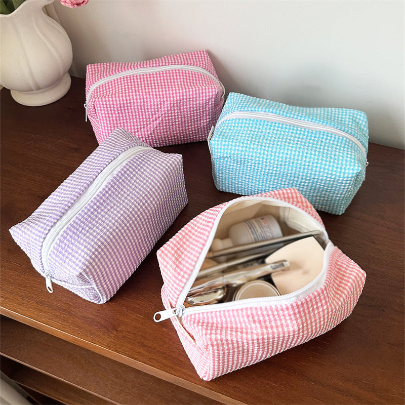 Quilted Lace Plaid Large Capacity High-grade Cute Portable Hand Octagonal Cosmetic Bags