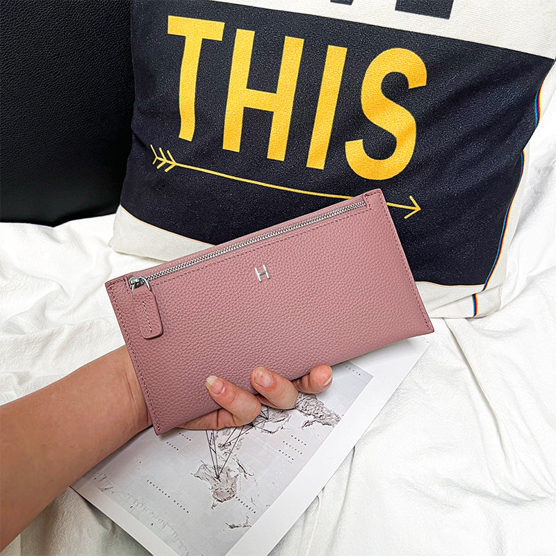 Women's First Layer Cowhide Long Clutch Genuine Leather Simple Ladies Wallet