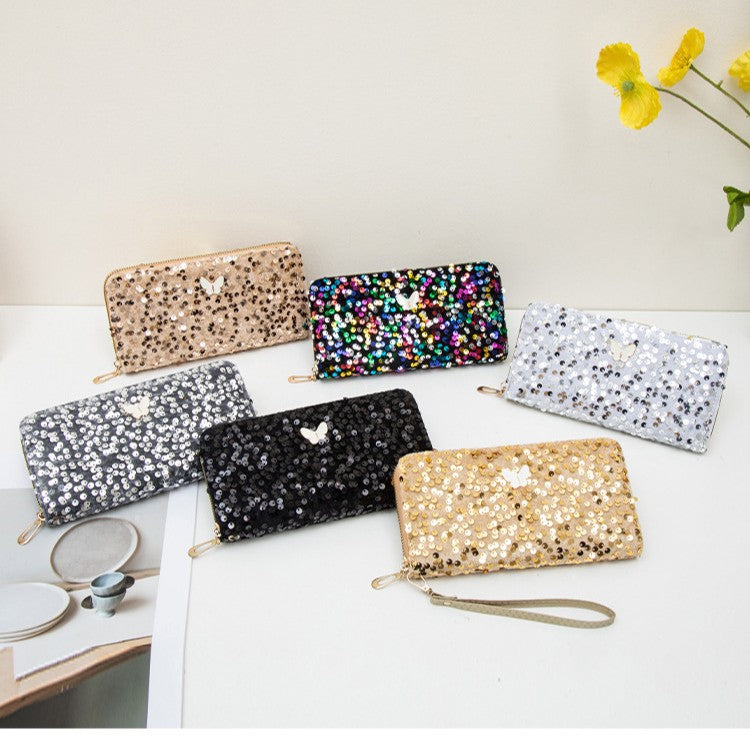 Unique Long Butterfly Fashion Sequin Clutch Ladies Wallet