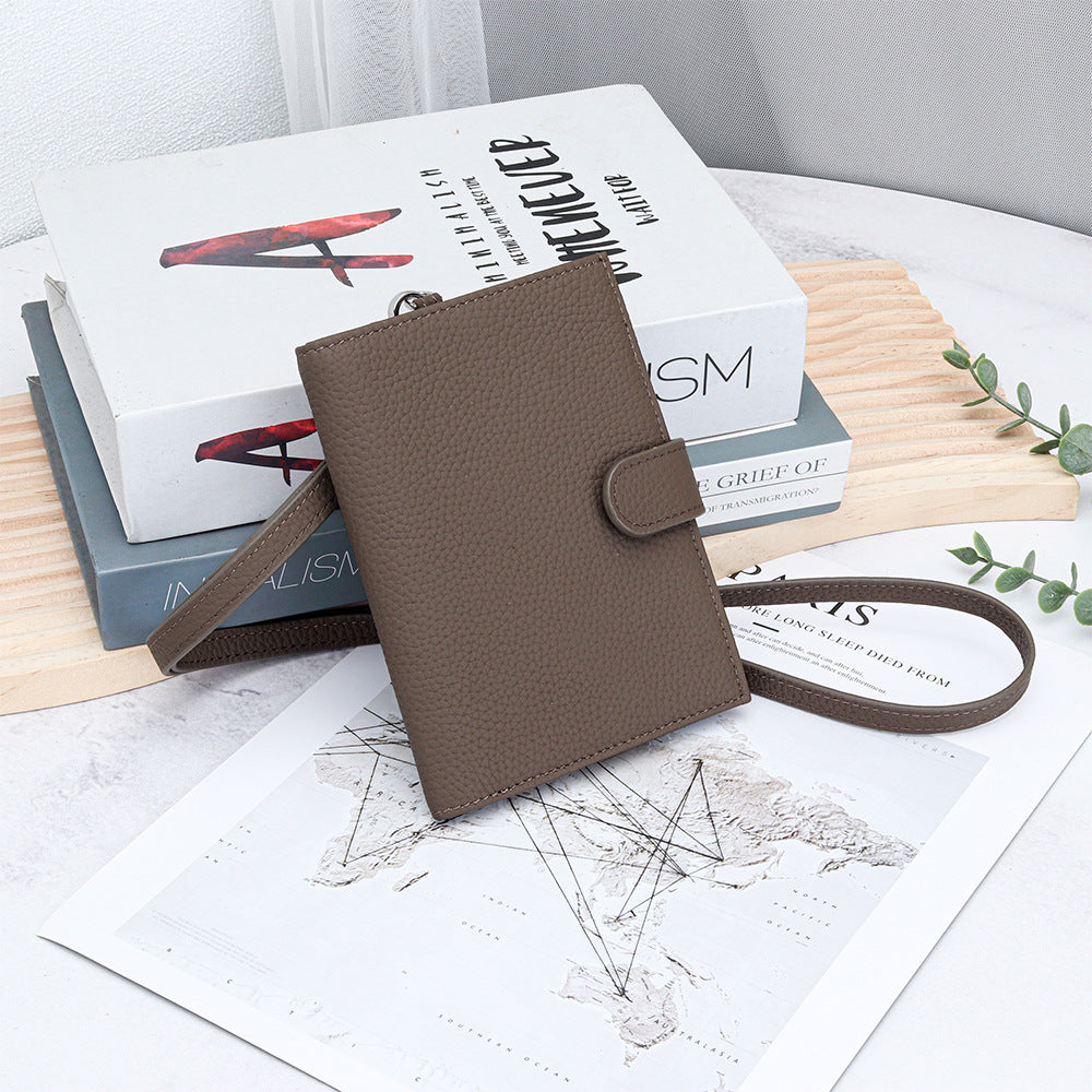 Women's Top Layer Cowhide Multifunctional Halter Passport Cover Document Genuine Ladies Wallet