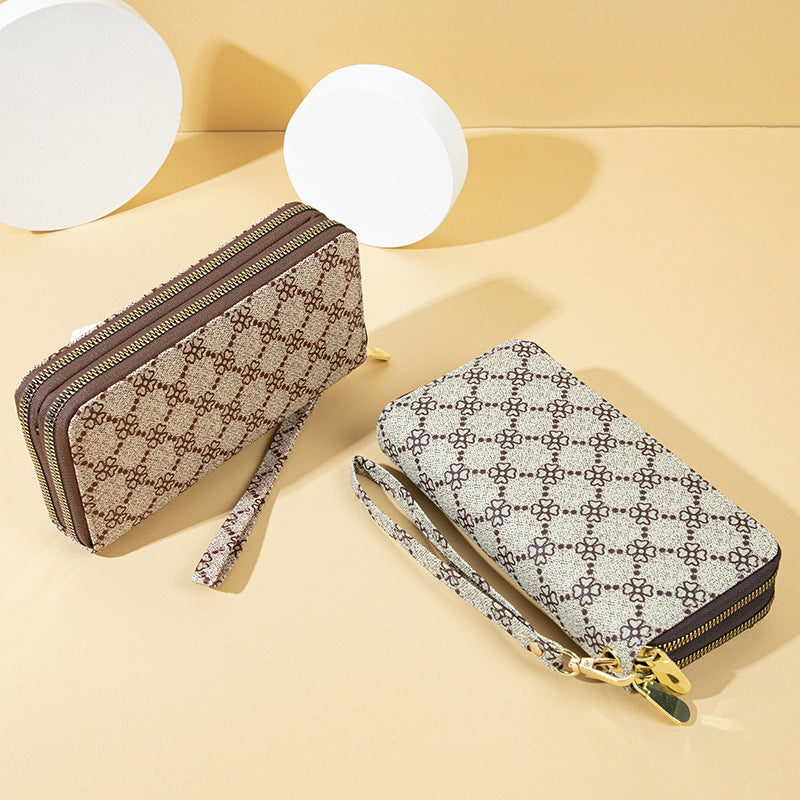 Women's Four-leaf Clover Printed Popular Double Zipper Ladies Wallets