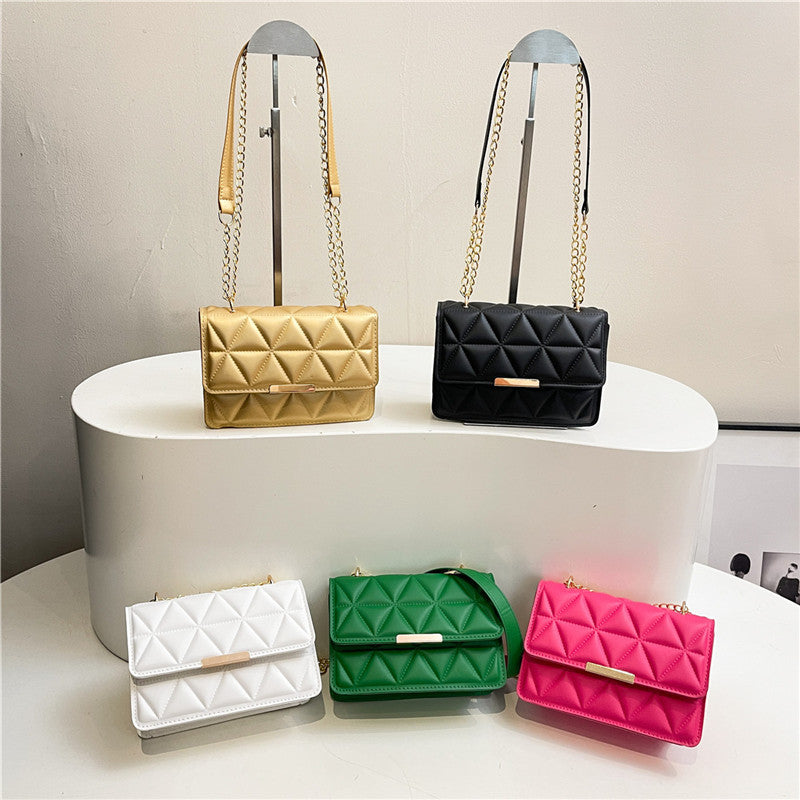 Color Simple Elegant Rhombus Embroidery Thread Korean Style Trendy Beautiful Women's Shoulder Bag