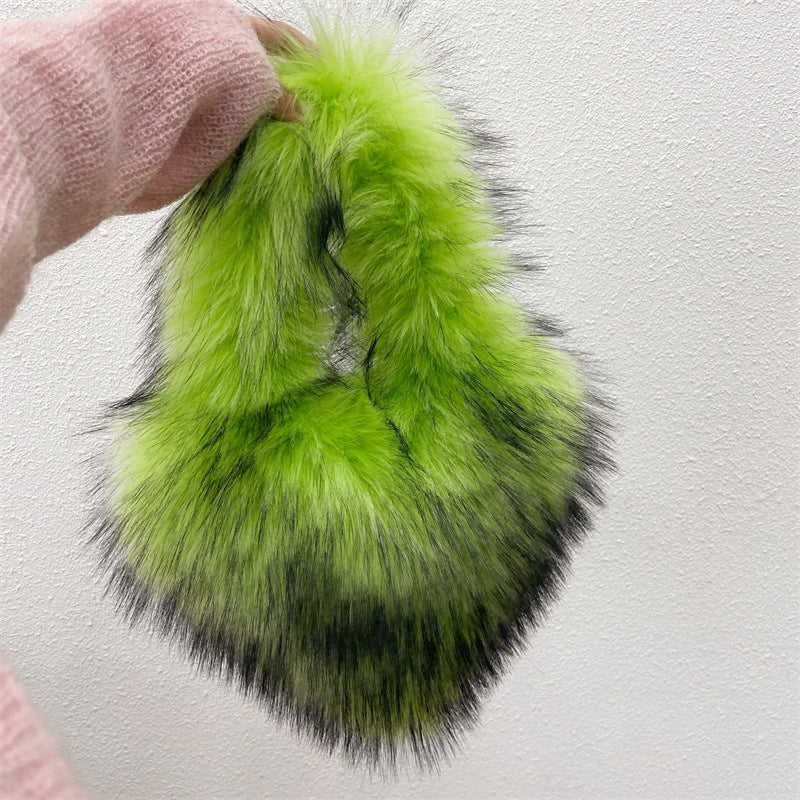 Children's Size Heart Imitation Raccoon Fur Plush Handbags