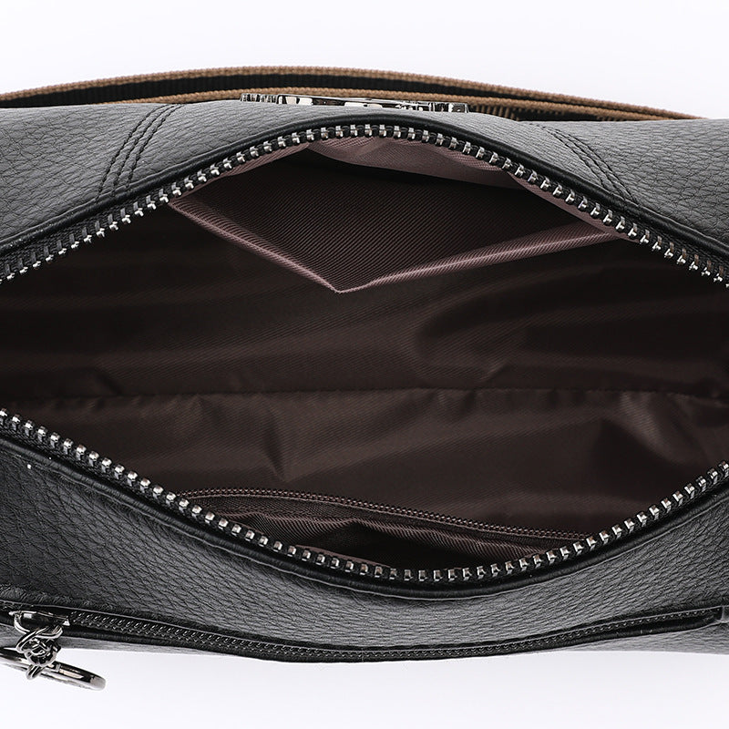Women's Leather Boston Pillow Wide Strap Large Women's Shoulder Bag