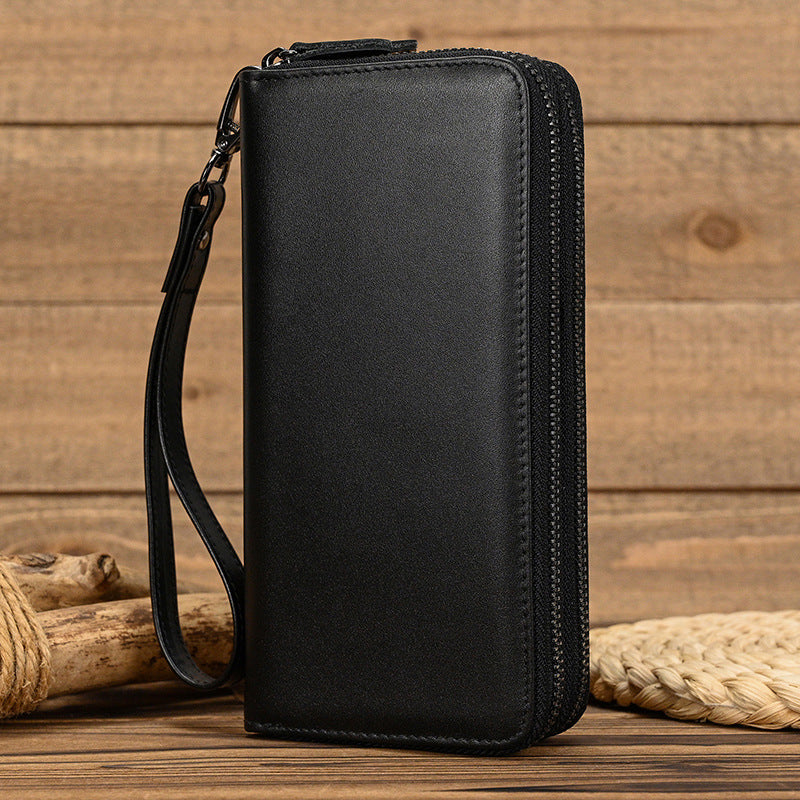 Men's Crazy Horse Leather Long Real Zipper Cowhide Clutch Men's Wallet