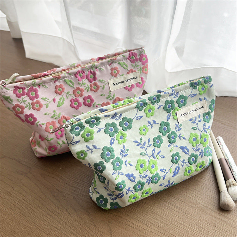 Embossed Bubble Rose Jacquard Temperament Storage Organizing Makeup Bag