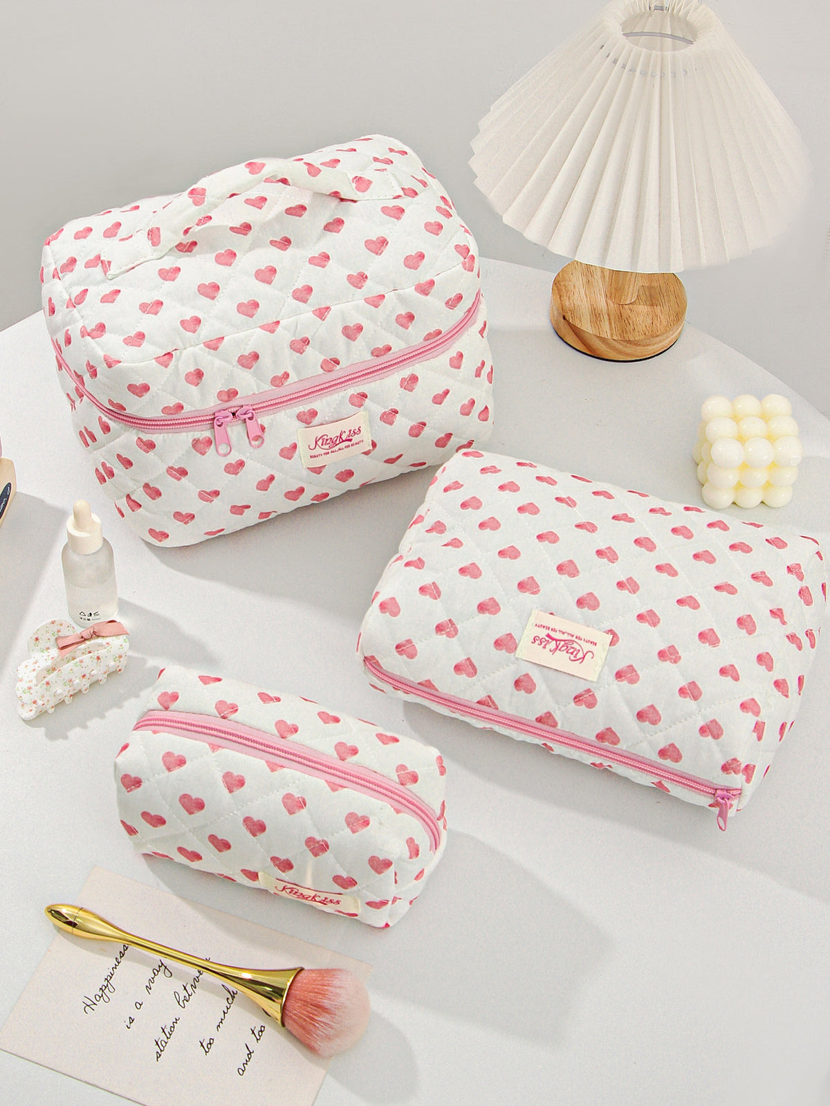 Love Heart Bow Portable Large Capacity Makeup Bag