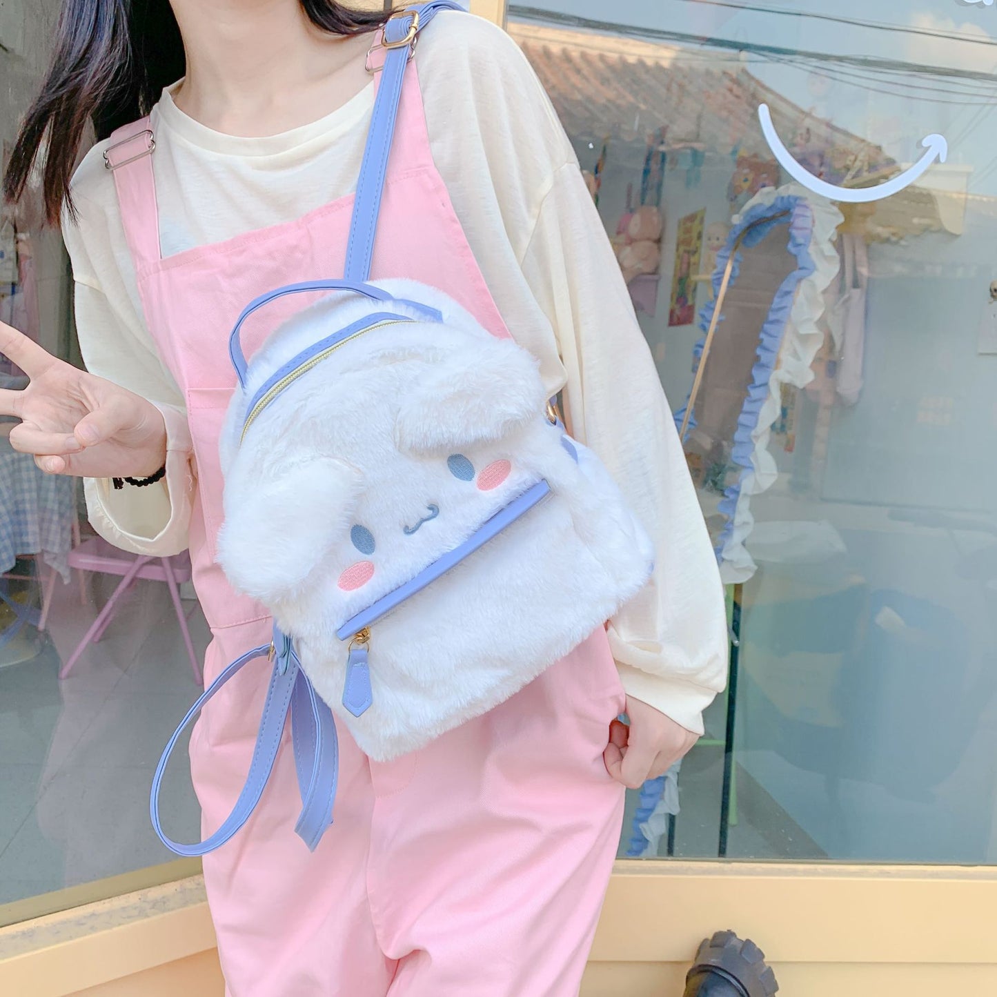 Cute Rabbit Ugly Dog Furry Heart Backpacks
