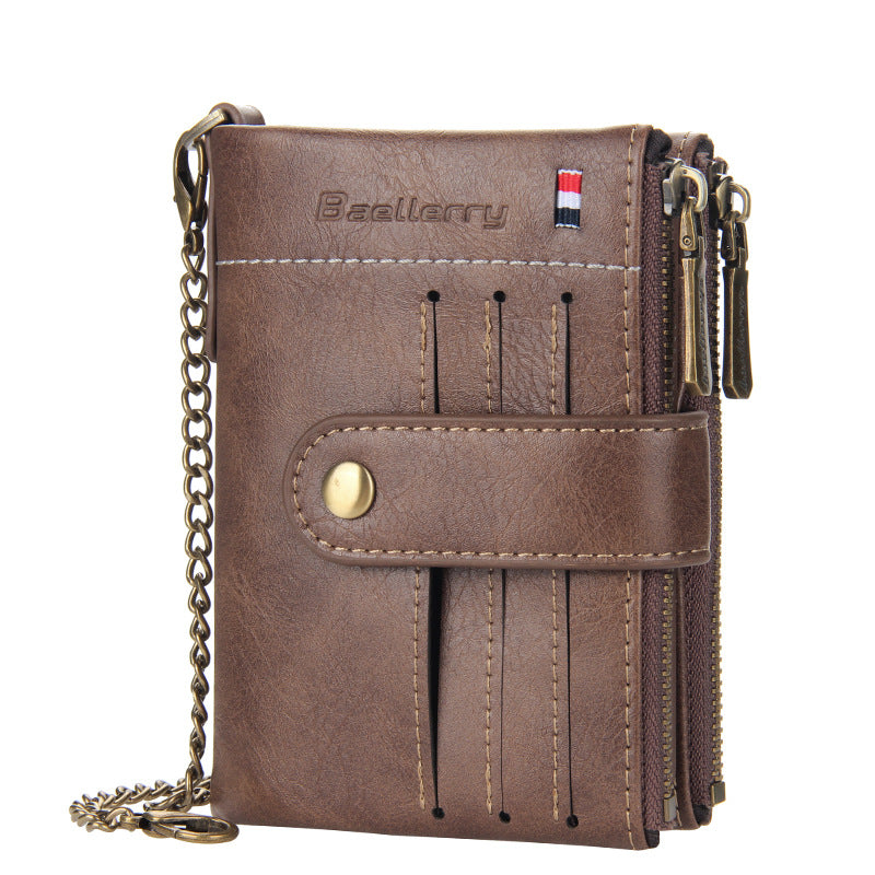 Pretty Men's Double Zipper Retro Vertical Men's Wallet
