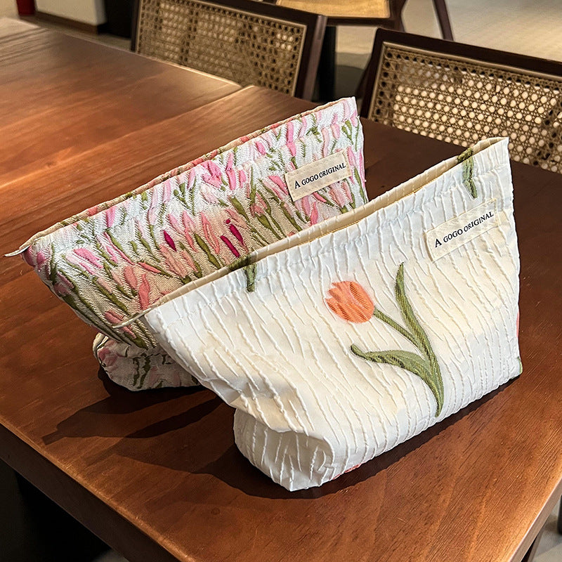 Fresh Flower Tulip Portable Storage Large Cosmetic Bags