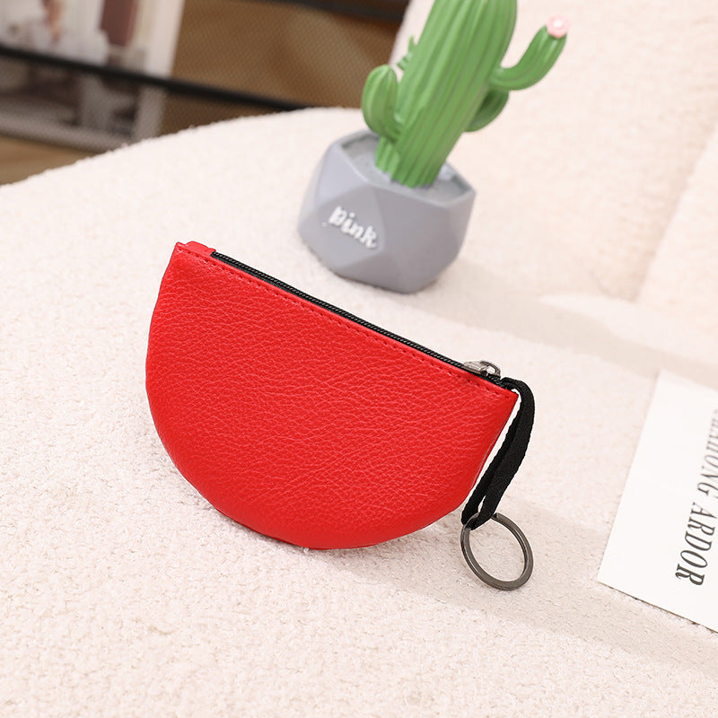 Lychee Pattern Solid Color Semicircle Soft Coin Purses