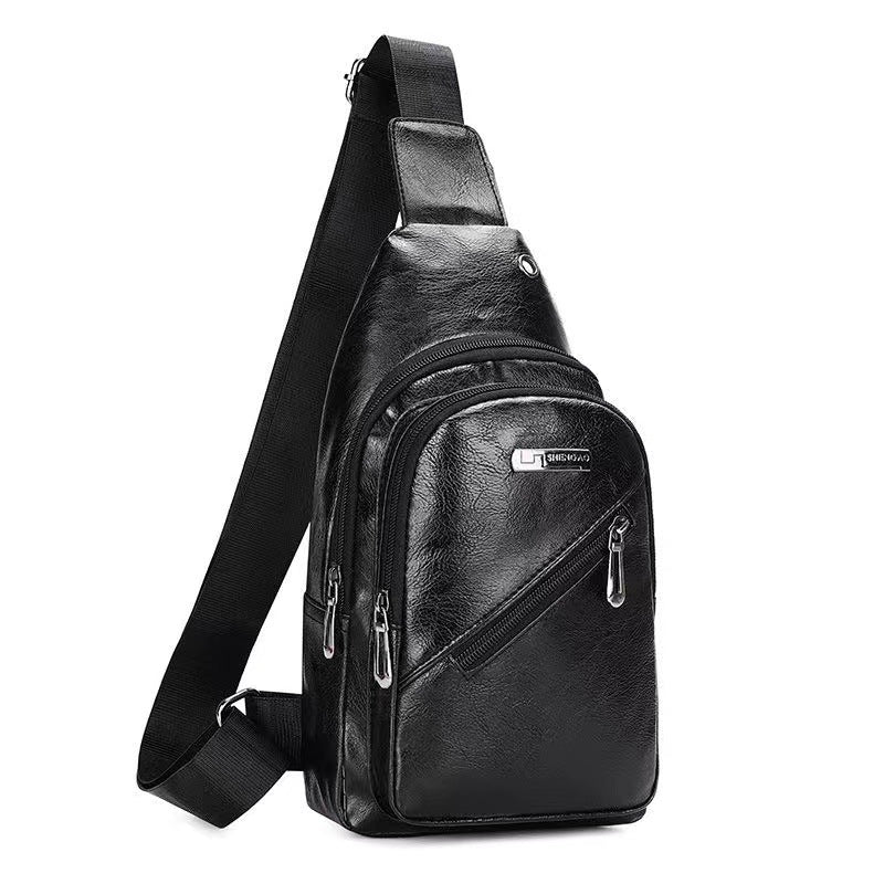 Men's Fashion Large Capacity Leisure Soft Leather Men's Chest Bags