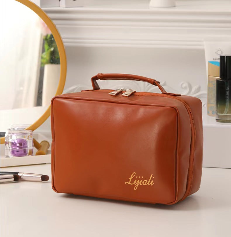 Portable Large Capacity Leather Pillow Wash Cosmetic Bags