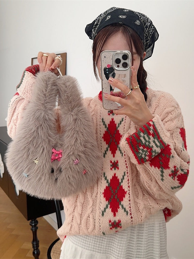 Winter Cute Fashion Plush Puppy Shopping Handbags