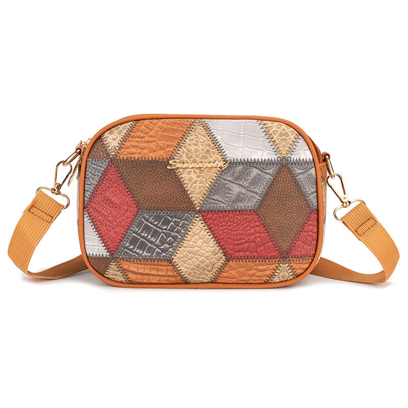 Women's Triple Zipper Versatile Fashion Popular Stitching Women's Messenger Bag