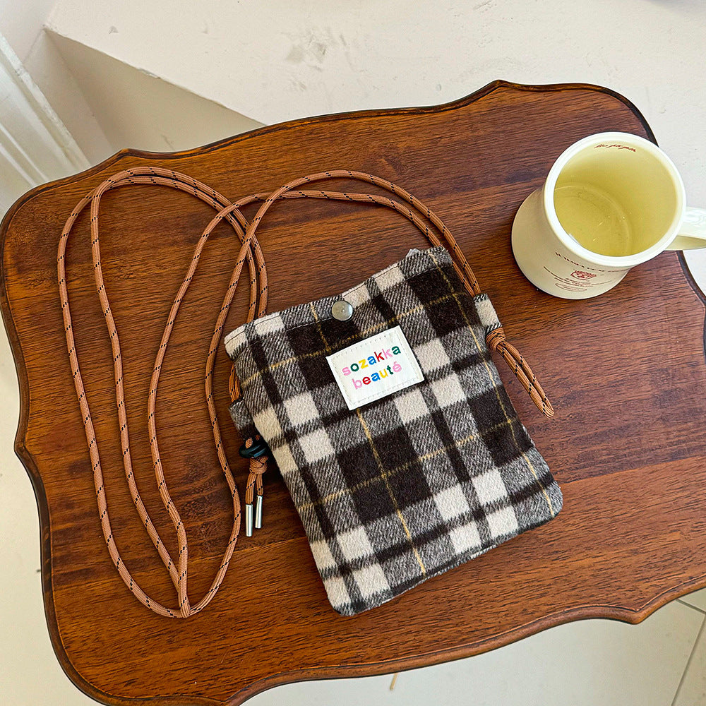 Winter Female Woolen Fashion Plaid When Women's Shoulder Bag