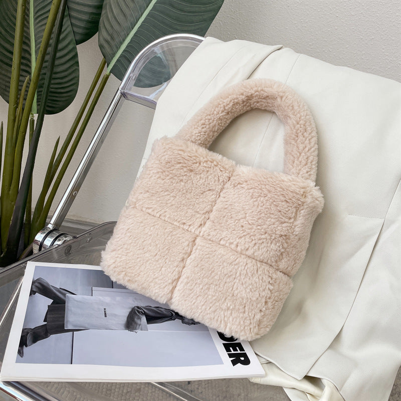 Women's Grid Plush Particles Woolen Type Fashion Retro Suction Bags