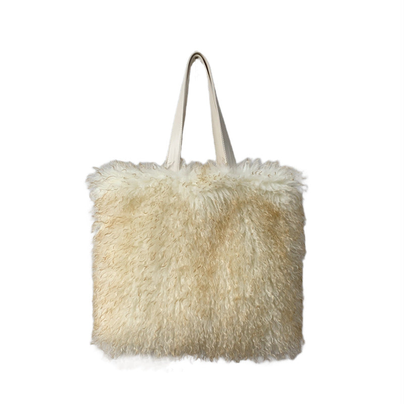 Women's Imitated Tibet Sheep Fur Gradient Color Handbags