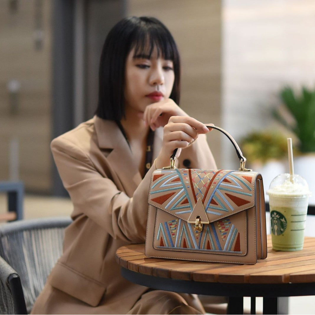 Women's Australia Khaki Cow Leather Large Capacity Genuine Sling Portable Women's Messenger Bag