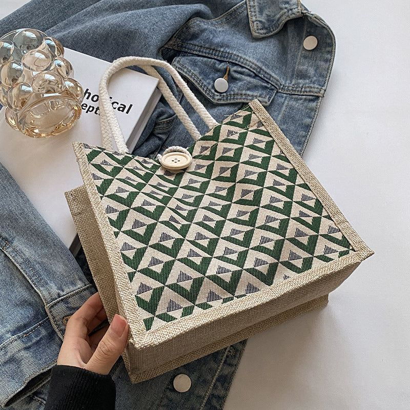 Linen Lunch Box Versatile Go Out Handbags