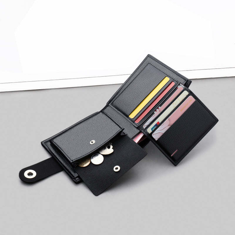 Men's Magnetic Snap Short With Zipper Pocket Folding Men's Wallets
