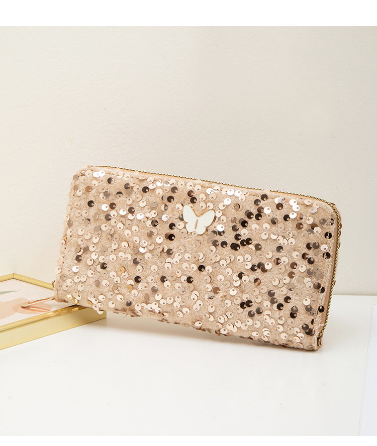 Unique Long Butterfly Fashion Sequin Clutch Ladies Wallet