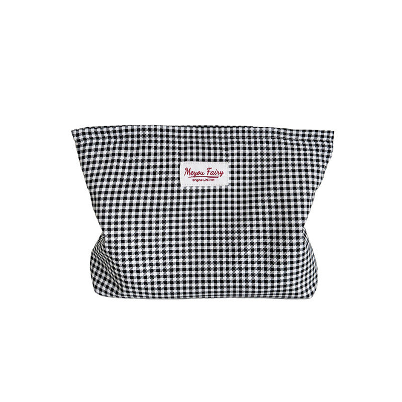 Simple Plaid Printed Niche Buggy Toiletry Makeup Bag