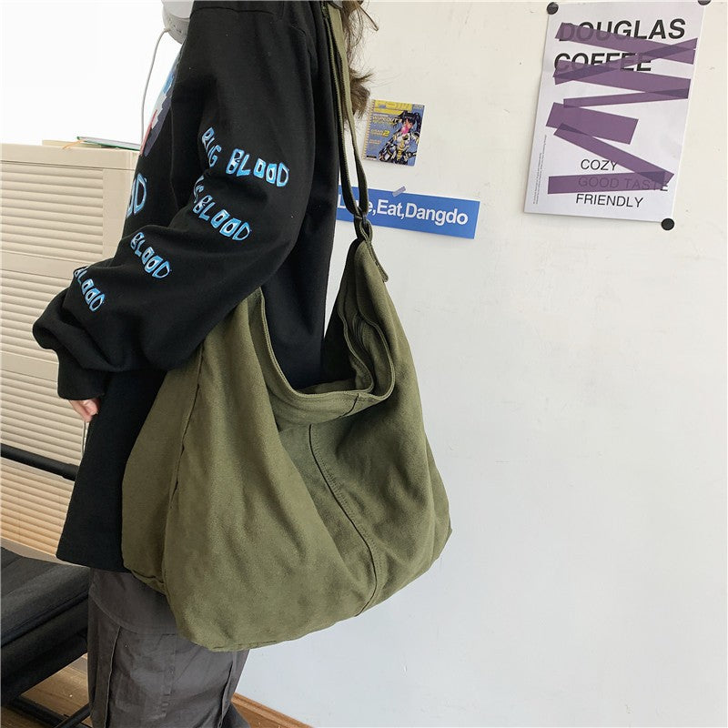 Women's Idle Style Washed Canvas Artistic Green Shoulder Bags
