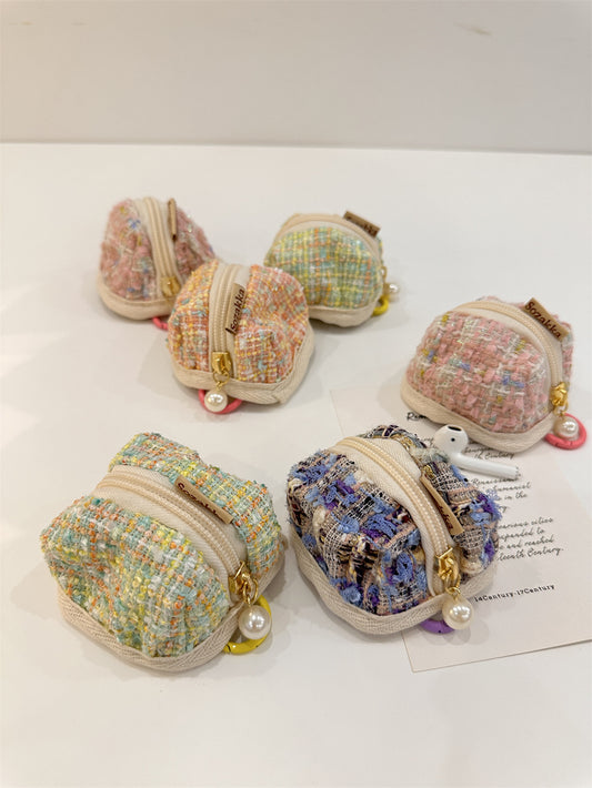 Woolen Plaid For Apple Wireless Headset Protective Coin Purses