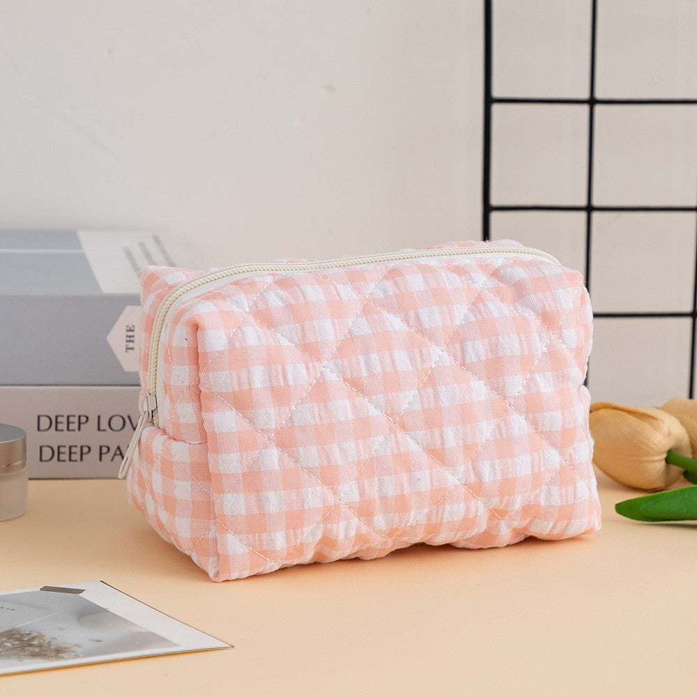 Floral Quilted Toiletries Portable Cosmetics Storage Makeup Bag