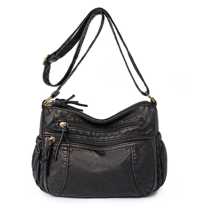 Women's Washed Leather Vintage Versatile Large Capacity Shoulder Bags