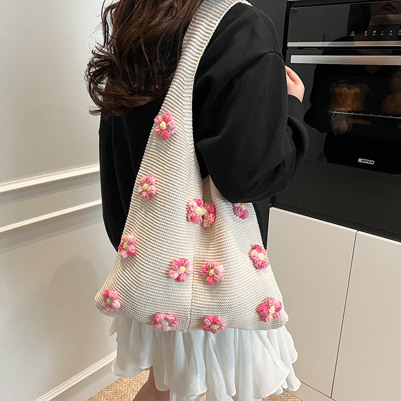 Women's Flower One Loose Feeling Wool Knitted Hand Carrying Simple Women's Shoulder Bag