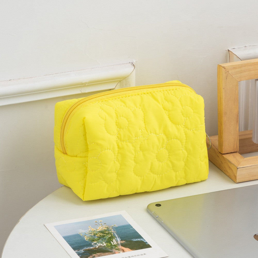 Floral Quilted Toiletries Portable Cosmetics Storage Makeup Bag