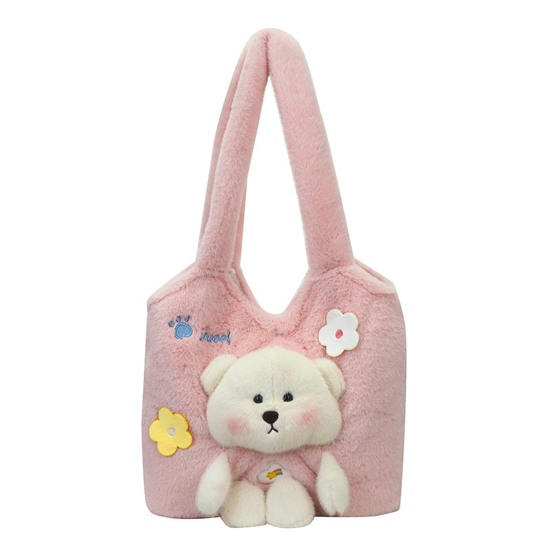 Fresh Cute Three-dimensional Bear Fur Hand Heart Out Handbags