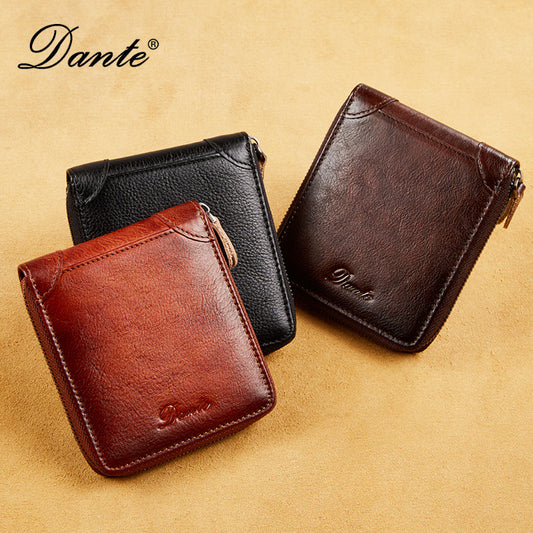 Men's Leather Short Zipper Multifunctional Large Capacity First Men's Wallets