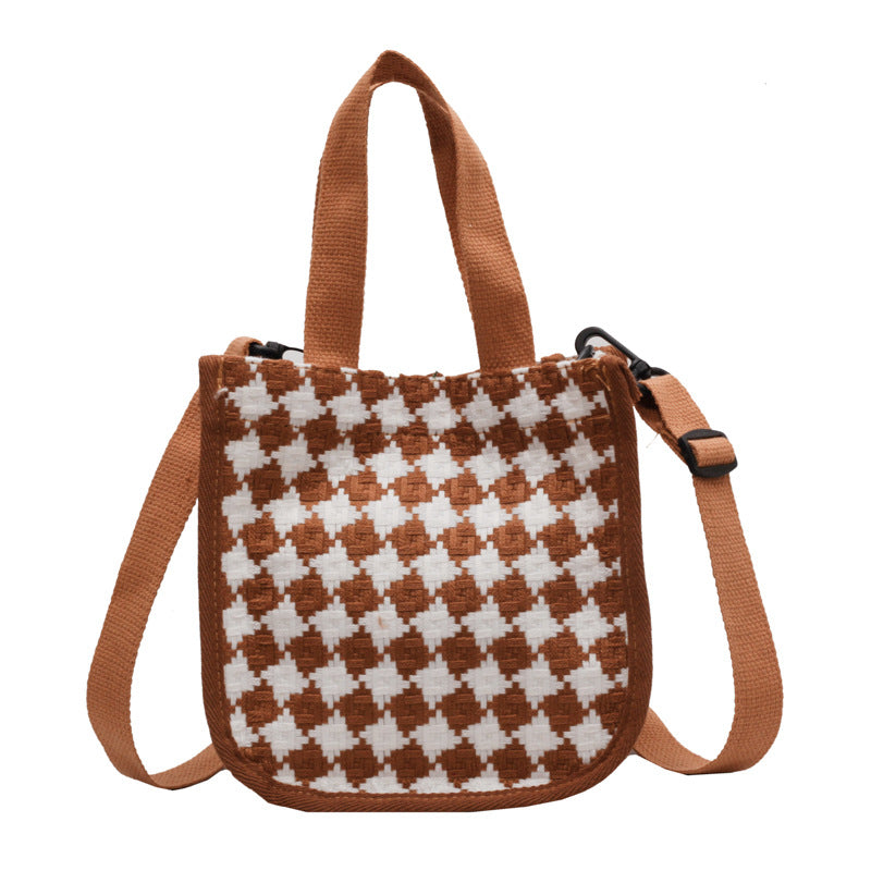 Versatile Style Rhombus Canvas Female Korean Crossbody Bags