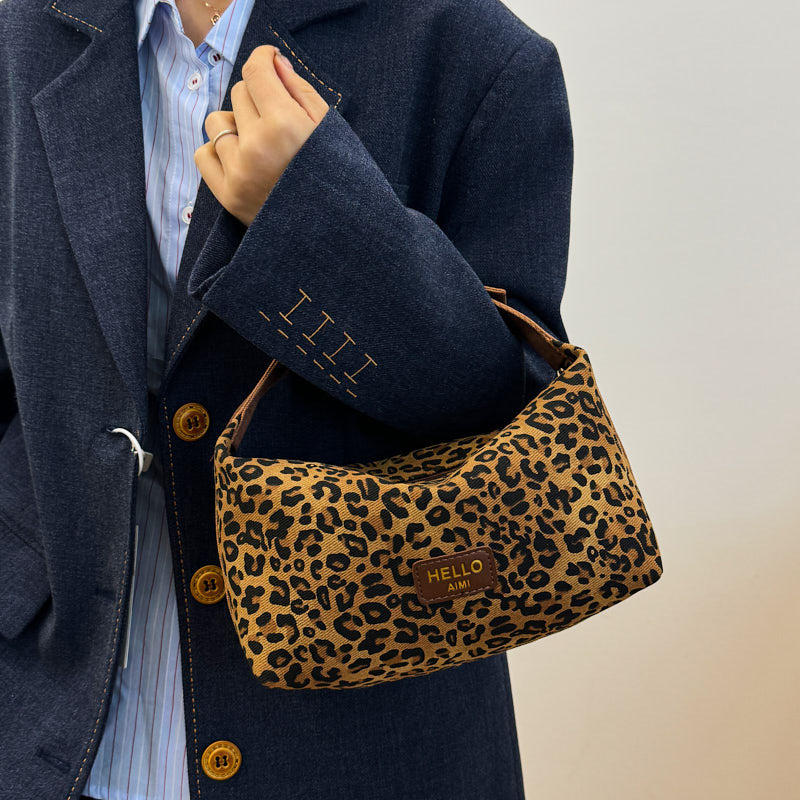 Leopard Print Advanced Sense Large Capacity Foldable Retro Style Makeup Bag