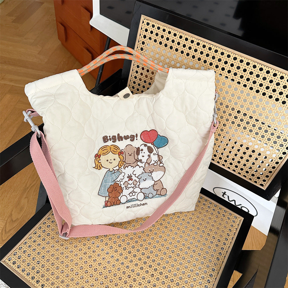 Style Soft Cute Embroidered Quilted Cotton Large Capacity Handbags