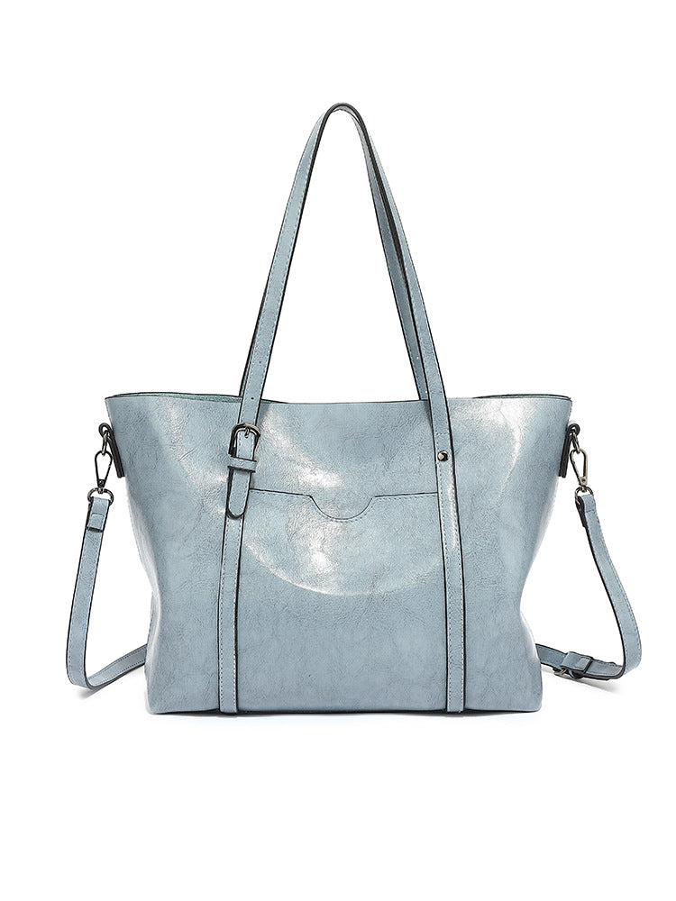 Women's Fashion Trendy Oil Leather Portable Big Women's Shoulder Bag