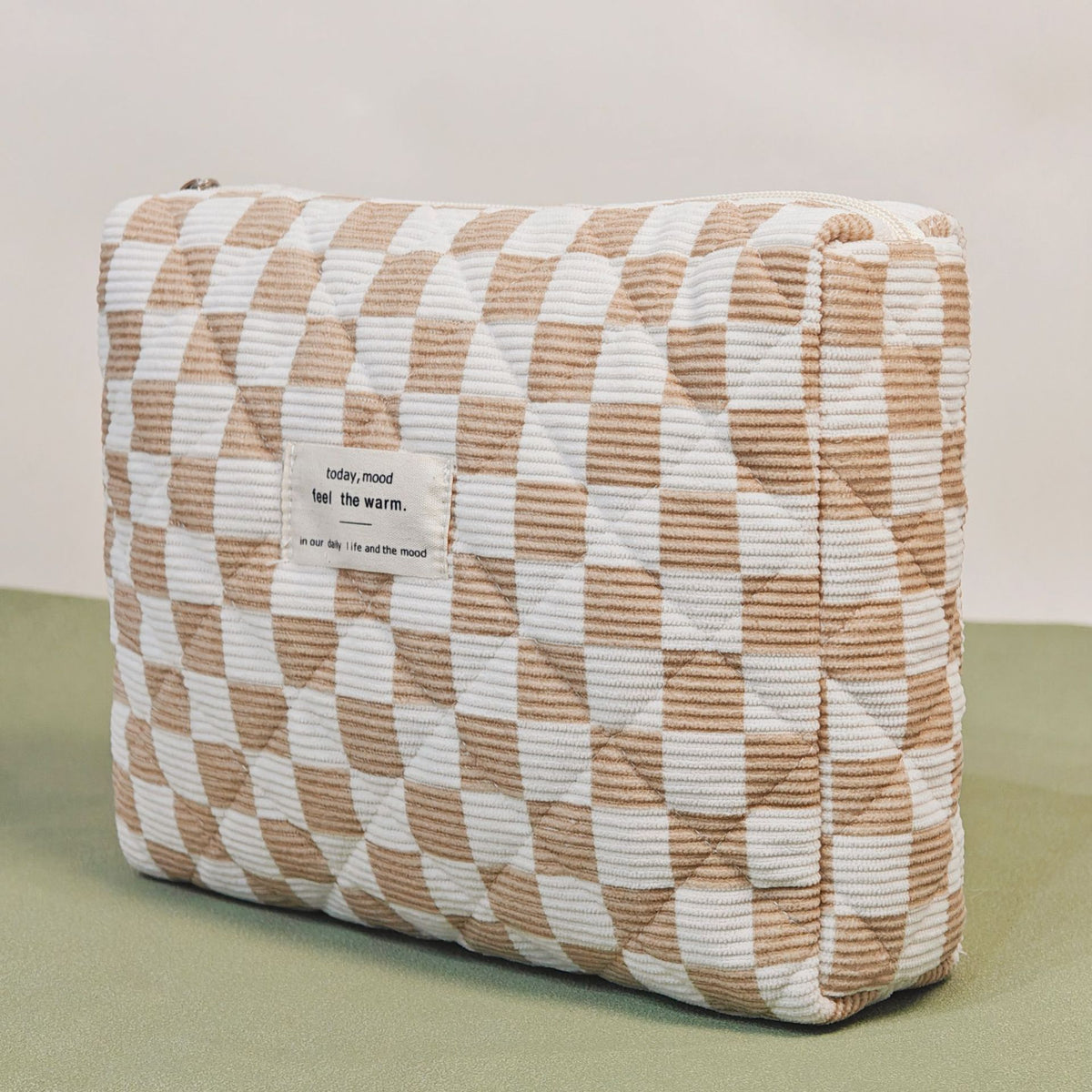 Wind Chessboard Plaid Knitted Large Capacity Portable Corduroy Makeup Bag