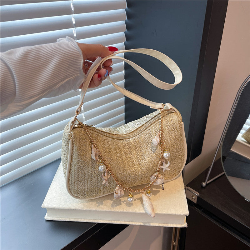 Fashionable Shell Pearl Chain Decoration Funky Commuter Women's Shoulder Bag
