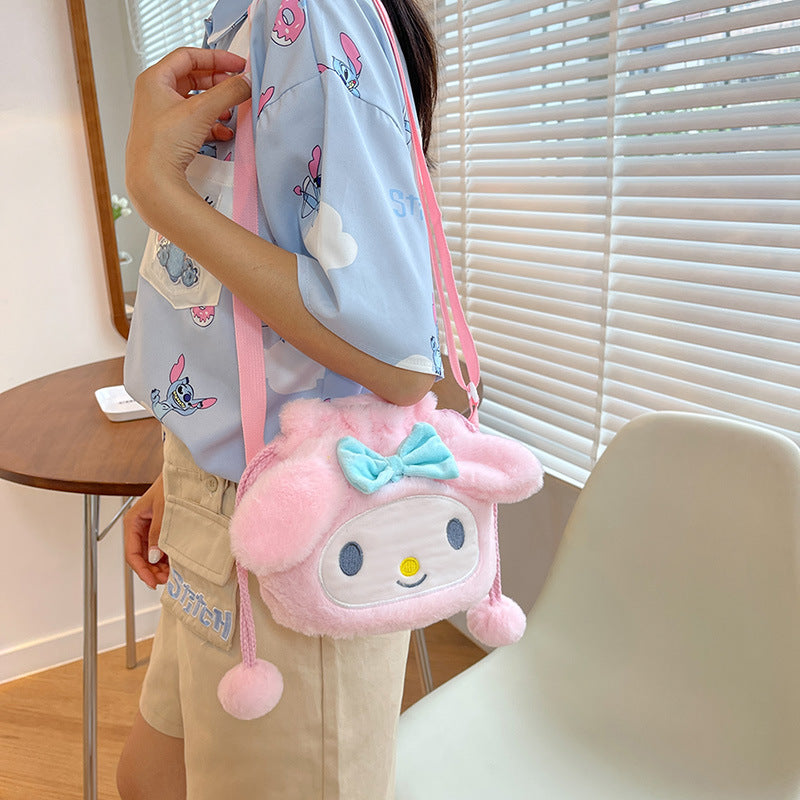 Cartoon Plush Cute Rabbit Drawstring Furry Shoulder Bags