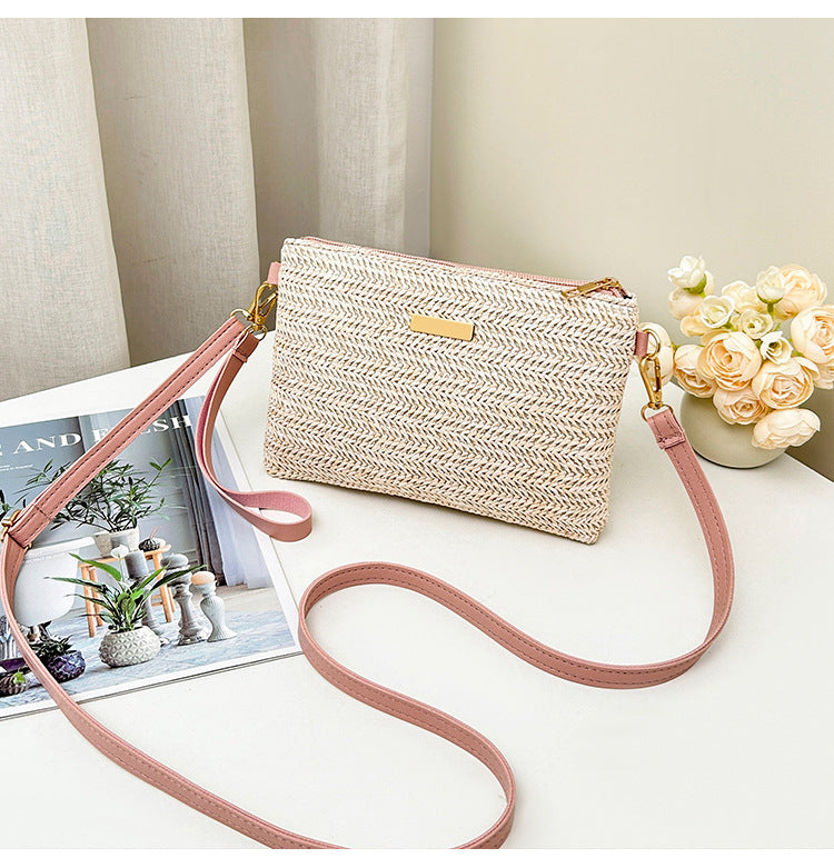 Women's Solid Color Straw Fashion Beach Women's Messenger Bag