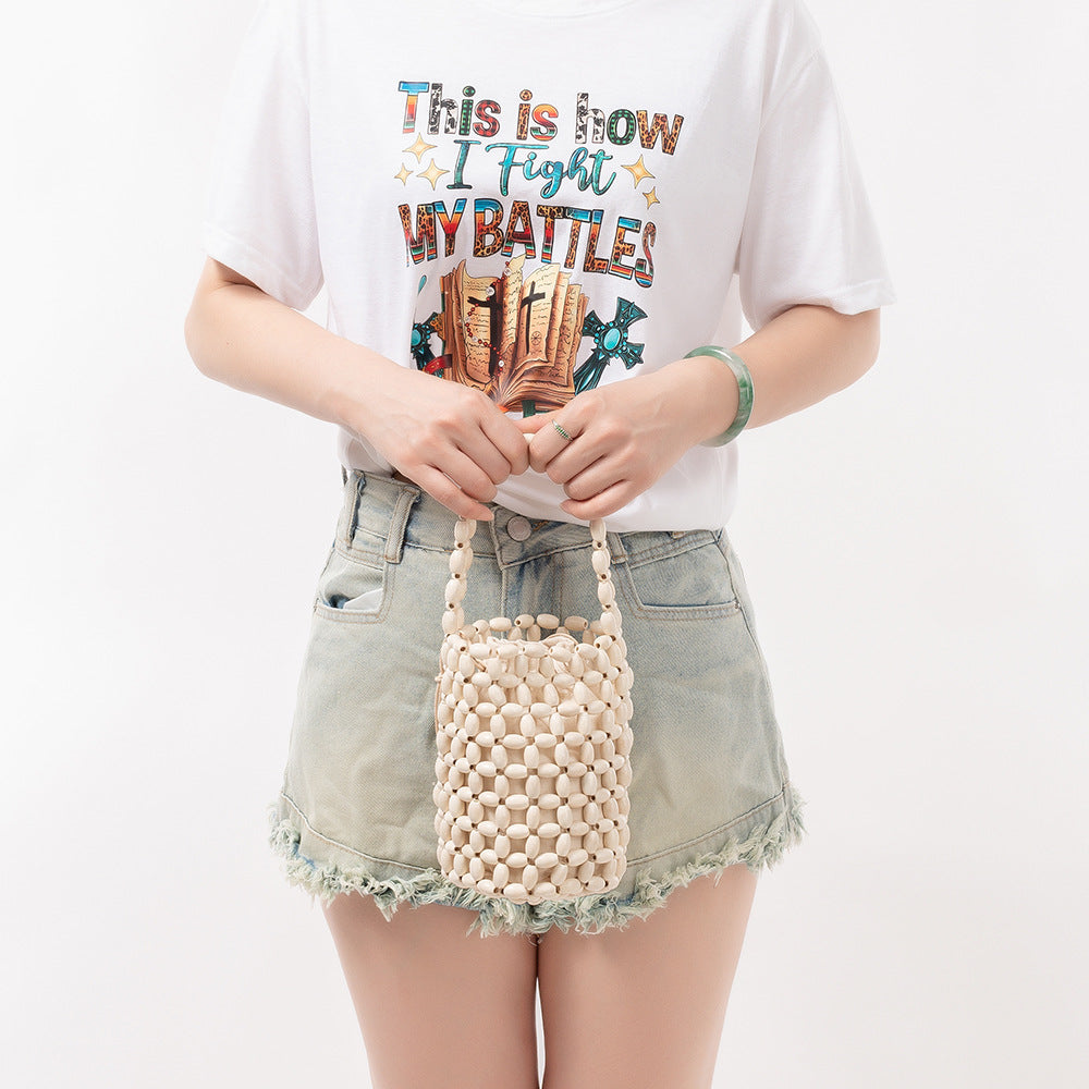 Hand-woven Design High Sense Wooden Bead Women's Shoulder Bag
