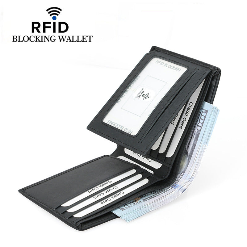 Men's Short Multiple Slots Swiping Genuine Leather Men's Wallet