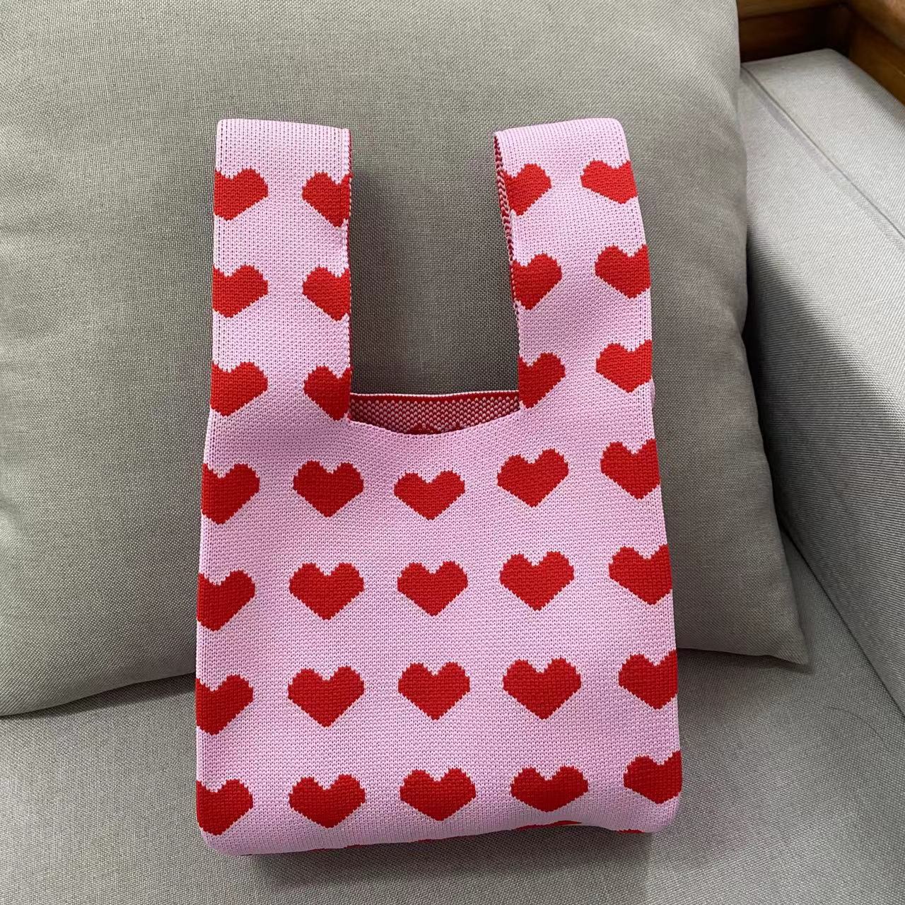 Hearts Knitted Portable Storage Korean Style Handbags