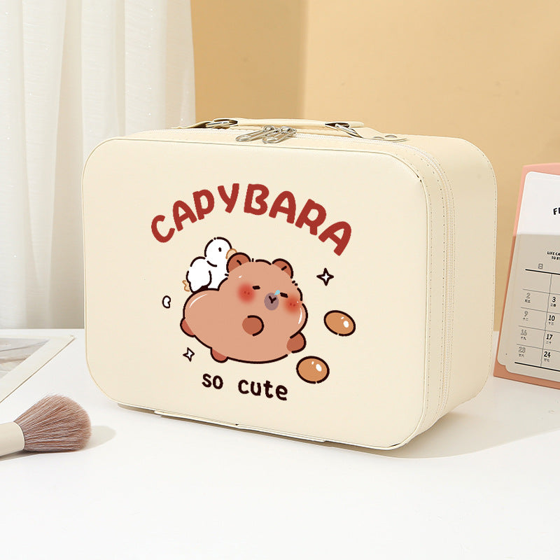 Panda Cute Capybara Storage Box Astronaut Organize Leather Khaki Makeup Bag